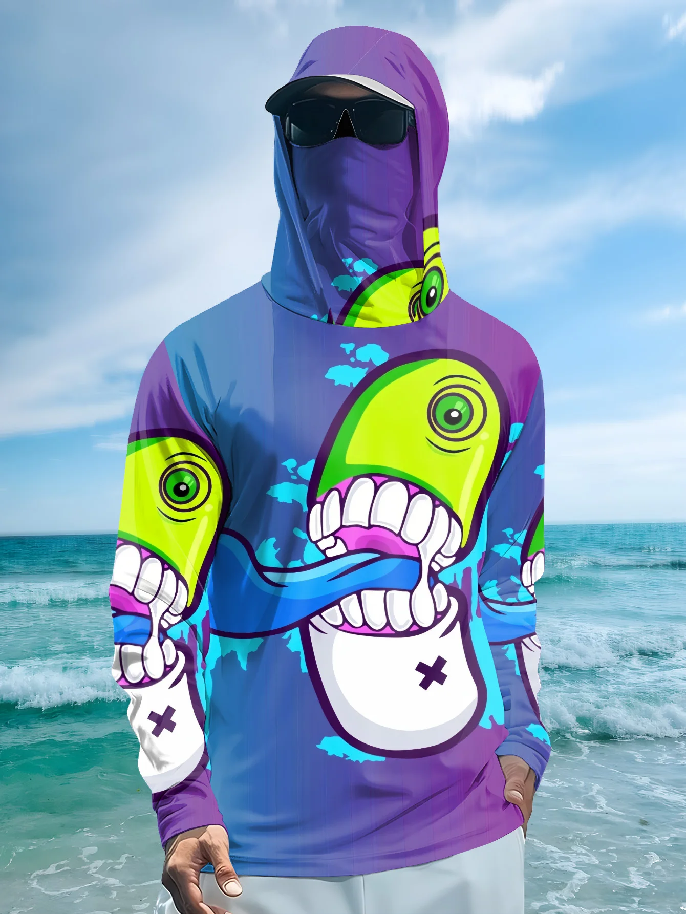 Fishing Mask Sun Protection - Мужская толстовка с капюшоном и рисунком